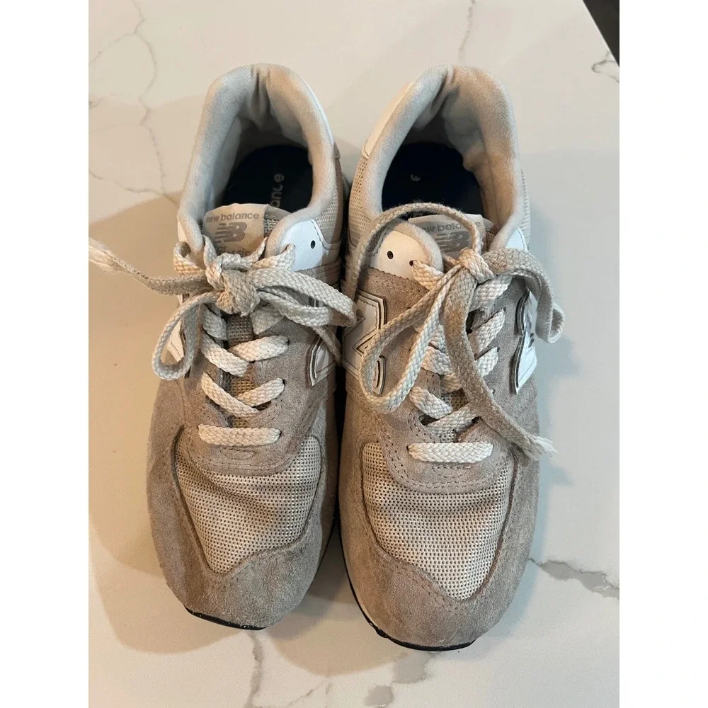 New Balance 574 Kids Grey White Suede Mesh Sneakers PC574EVW Size 3Y